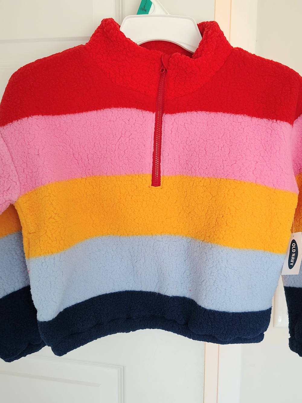 Old Navy Girls Striped Sherpa Half-Zip Sweater
